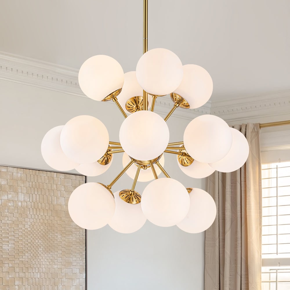 Tiered Milky White Glass Globe Sunburst Bubble Chandelier 26.4 In