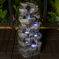 Tiered Stone Outdoor Water Fountain With Led Lights Rock Waterfall Garden Decor 10.6