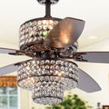 Tierna 5 Blade 52 Inch Rustic Bronze Lighted Ceiling Fans Two Tiered Crystal Shade Remote Controlled