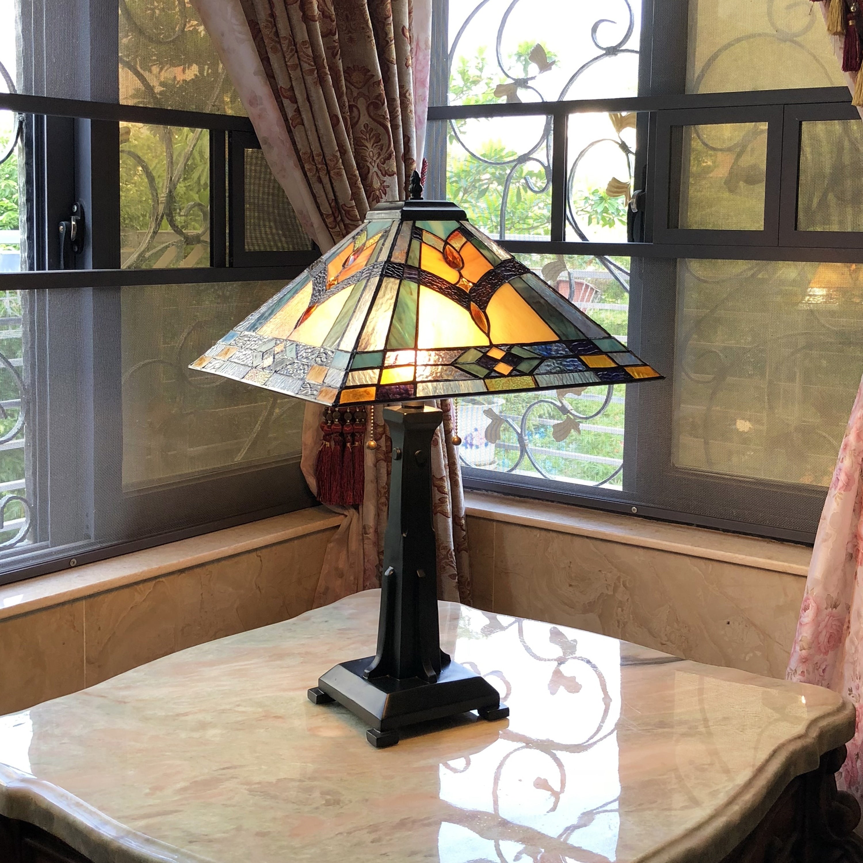 Tiffany Style 2 Light Antique Bronze Table Lamp