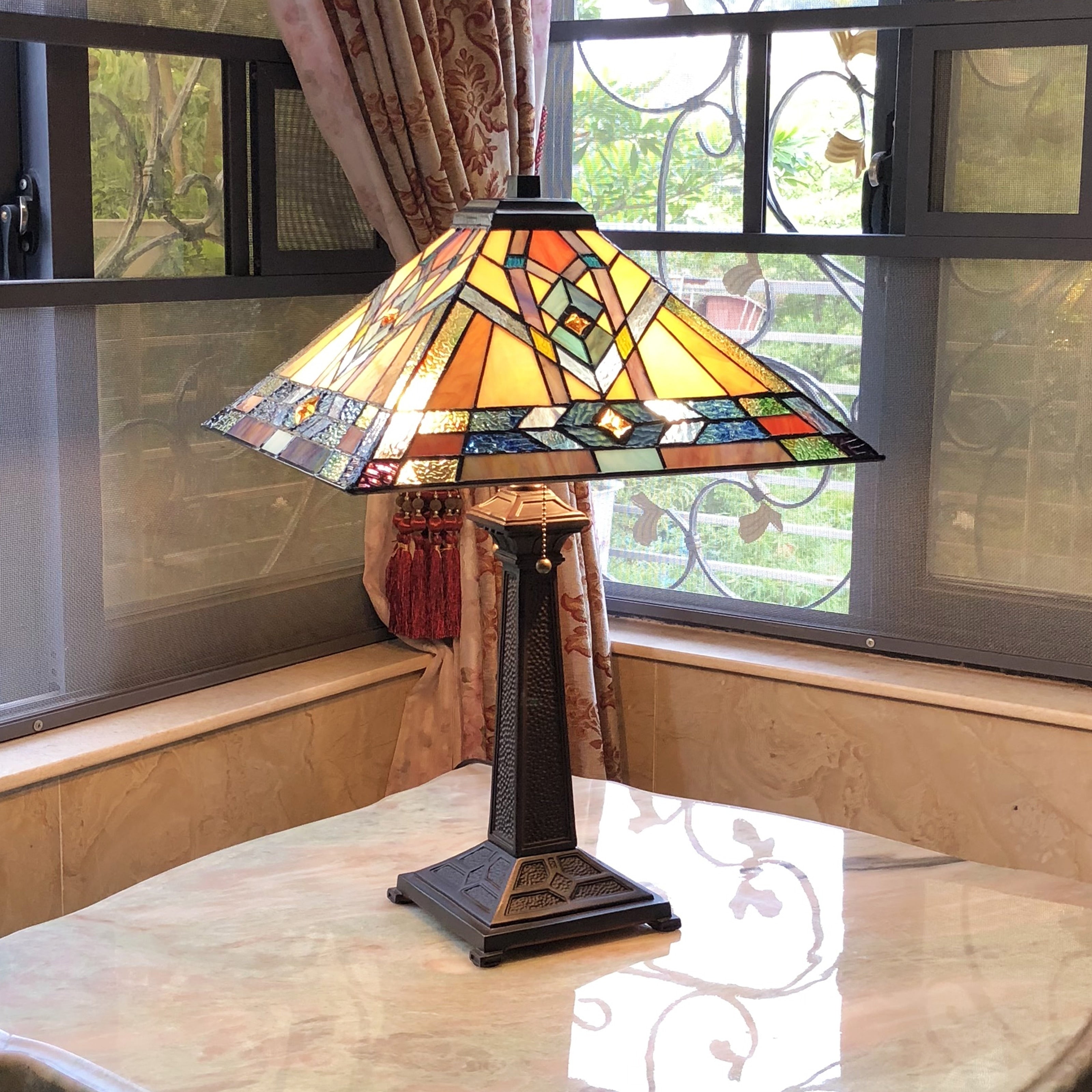 Tiffany Style 2 Light Antique Bronze Table Lamp