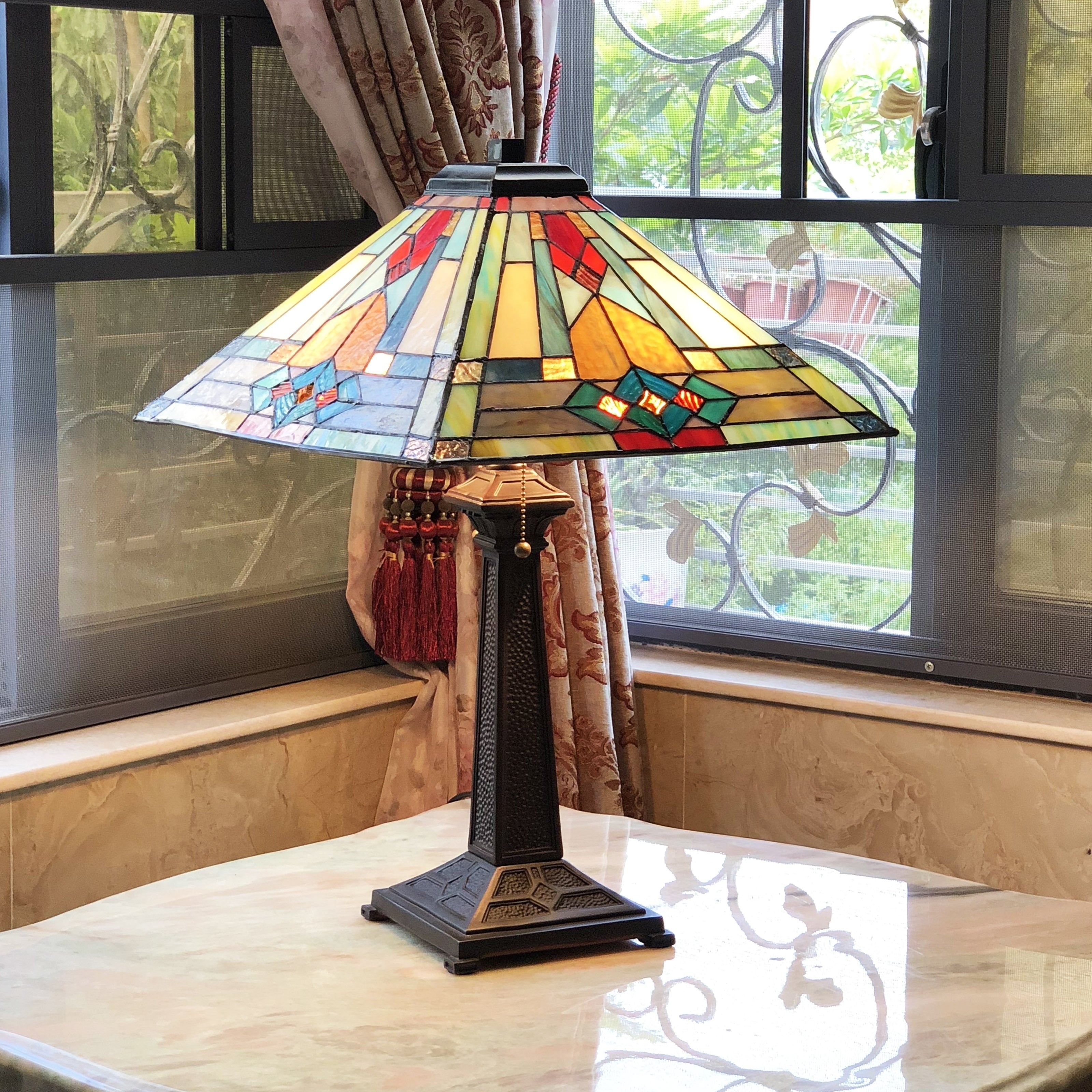 Tiffany Style 2 Light Antique Bronze Table Lamp