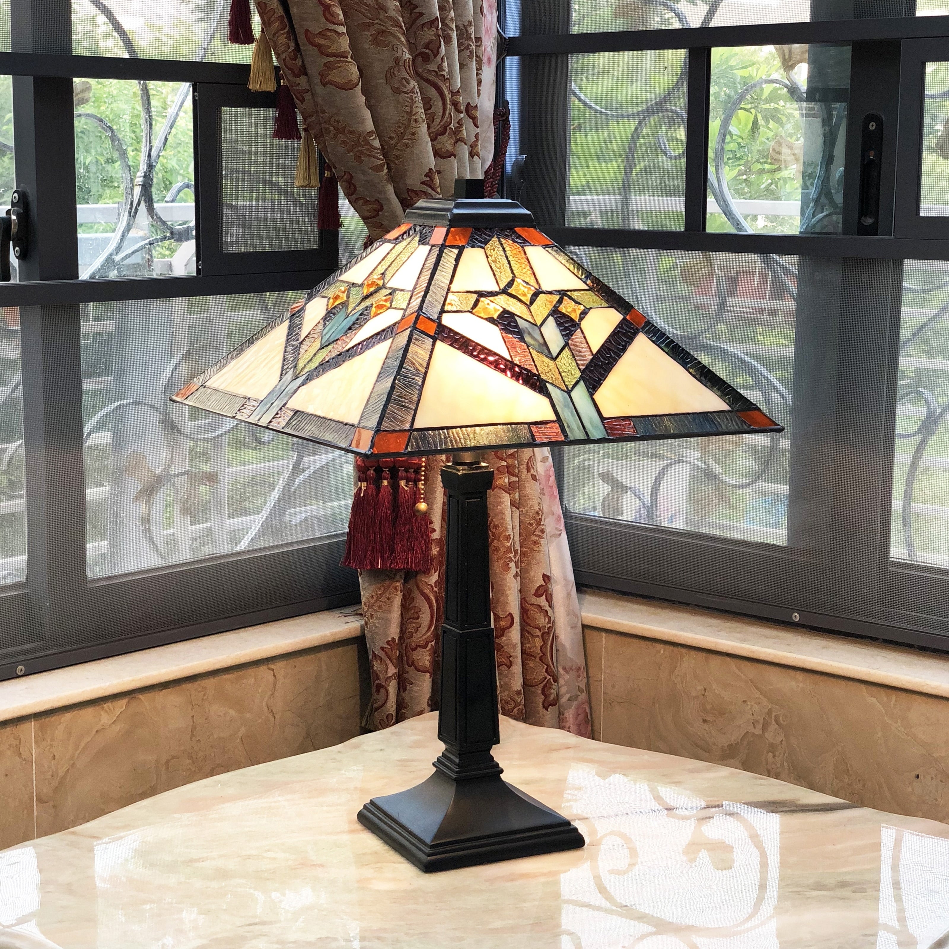 Tiffany Style 2 Light Antique Bronze Table Lamp