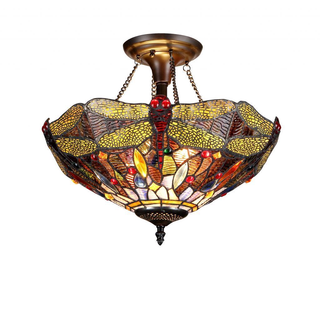 Chloe Tiffany Style Dragonfly Design 2 Light Flush Mount