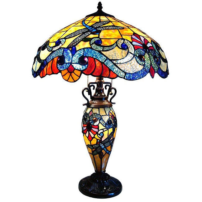 Chloe Tiffany Style Dragonfly Double Lit 2 1 Light Bronze Table Lamp