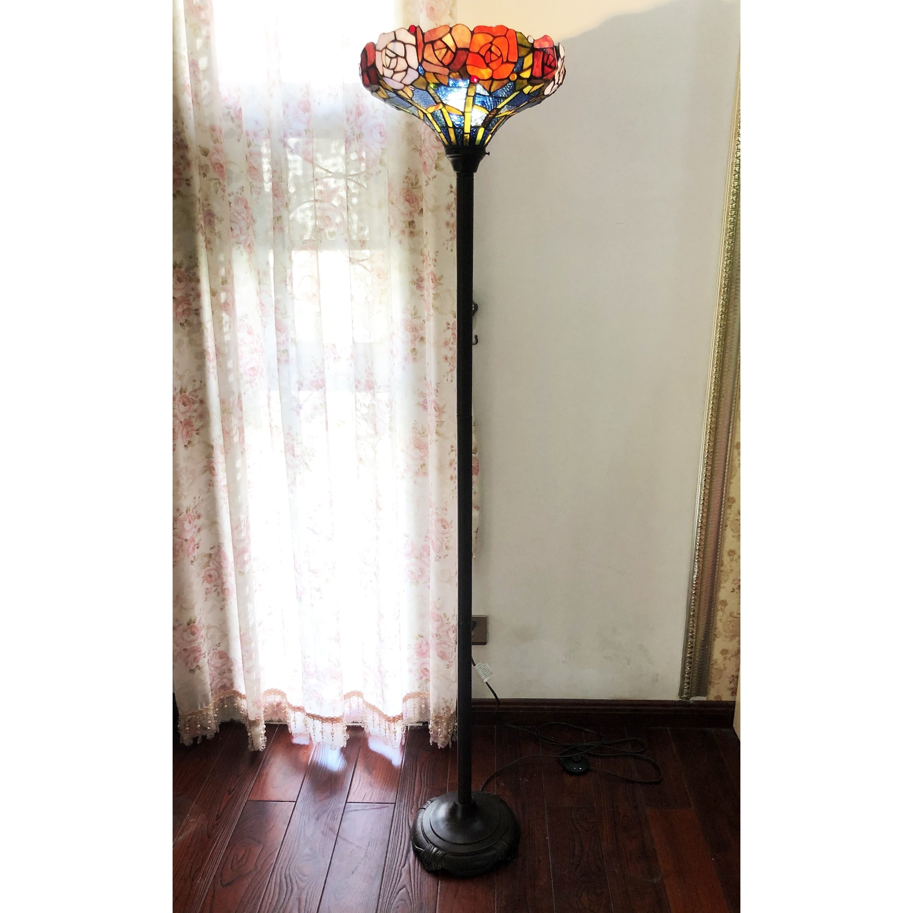 Gracewood Hollow Mueenuddin Tiffany Style Floral Shade With Antique Bronze Floor Lamp