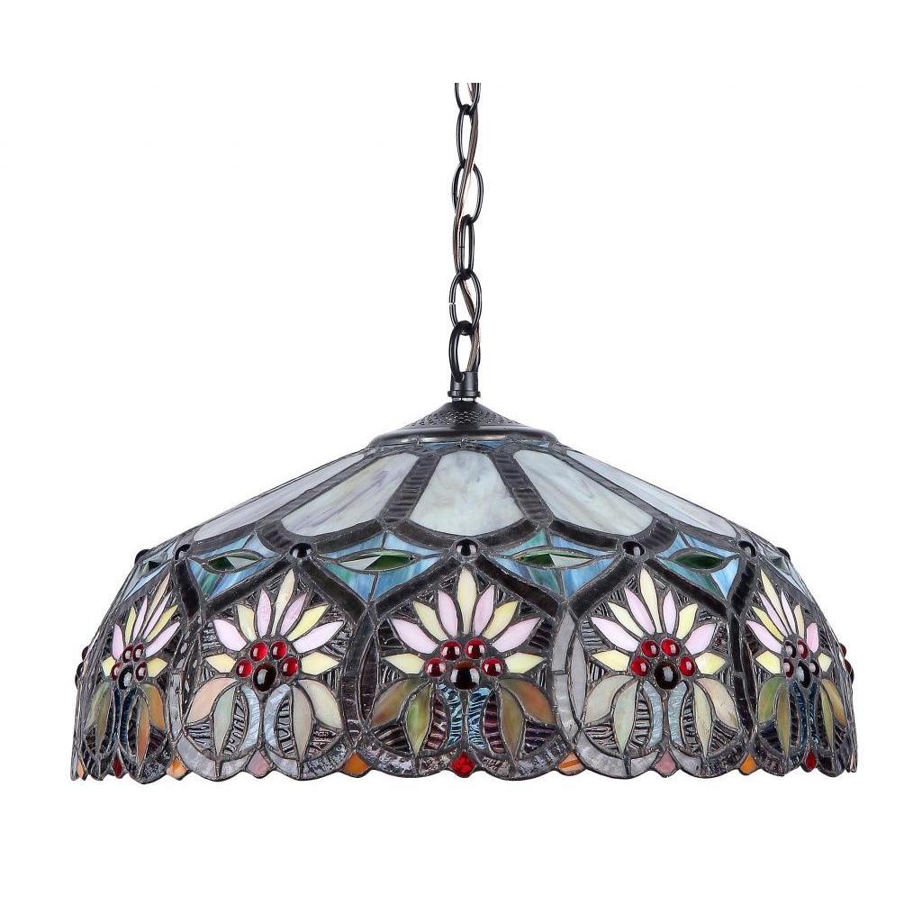 Chloe Tiffany Style Floral Design 2 Light Dark Bronze Pendant