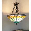 Gracewood Hollow Chennault Tiffany Style Geometric 2 Light Antique Bronze Pendant With 3 Hang Chains