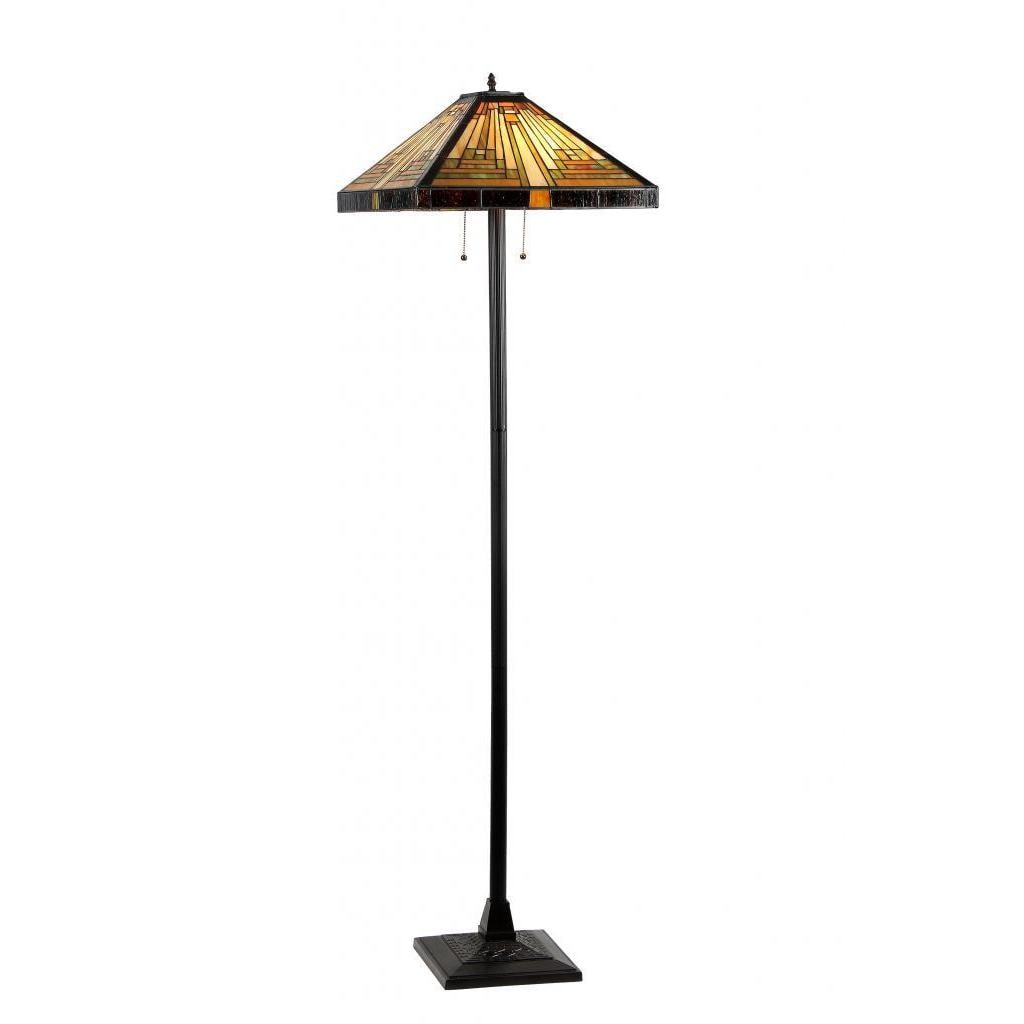 Chloe Tiffany Style Mission Design 2 Light Dark Antique Bronze Floor Lamp