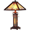 Tiffany Style Mission Double Lit 2 And 1 Light Bronze Table Lamp