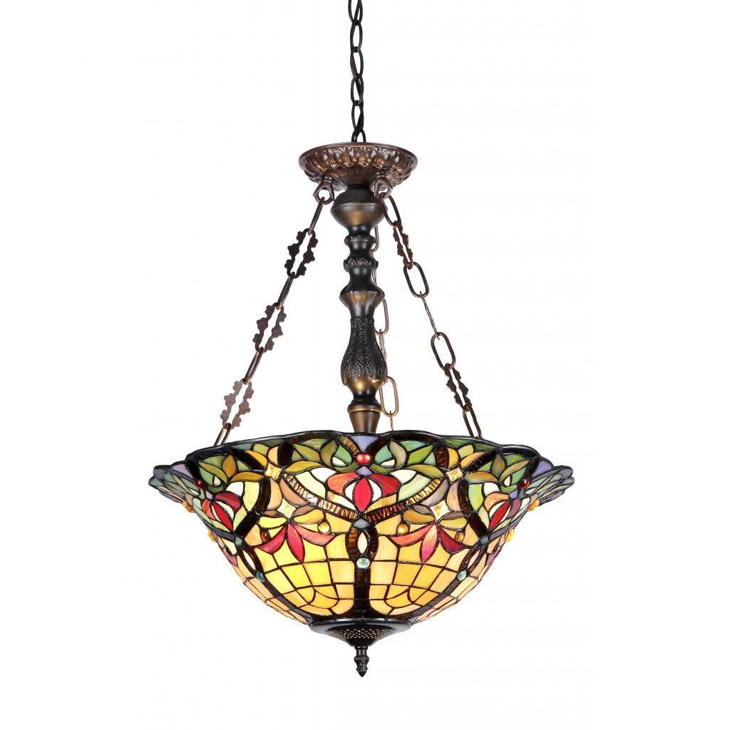 Chloe Tiffany Style Victorian Design 3 Light Inverted Pendant Fixture