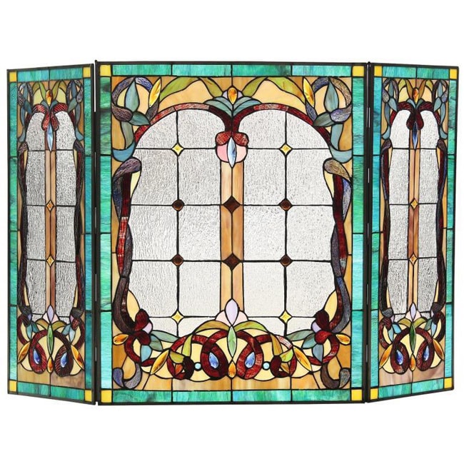 Tiffany Style Victorian Design Fireplace Screen