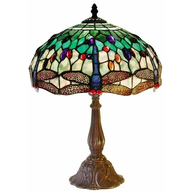 Tiffany Style White Dragonfly Multicolor Table Lamp