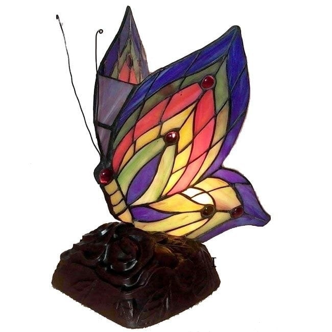 Warehouse Of Tiffany Stained Glass Yellow Butterfly Accent Lamp