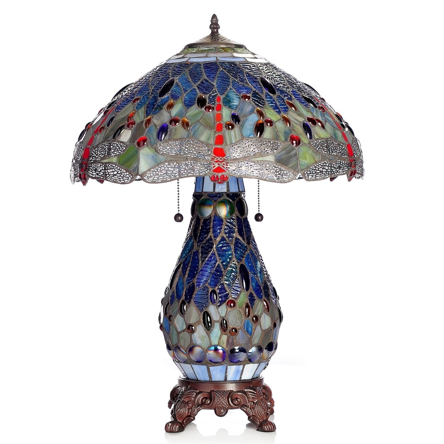 Tiffany Style Dragonfly Lamp With Lighted Base