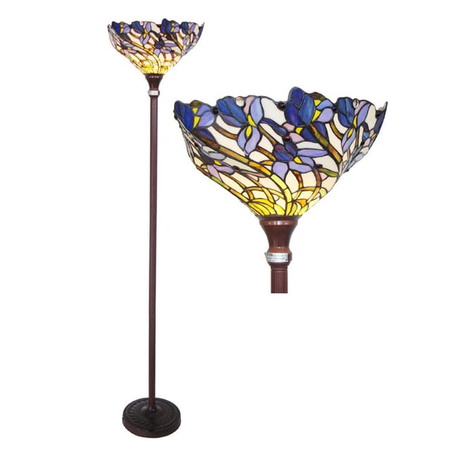 Tiffany Style Iris Bronze Torchiere Lamp