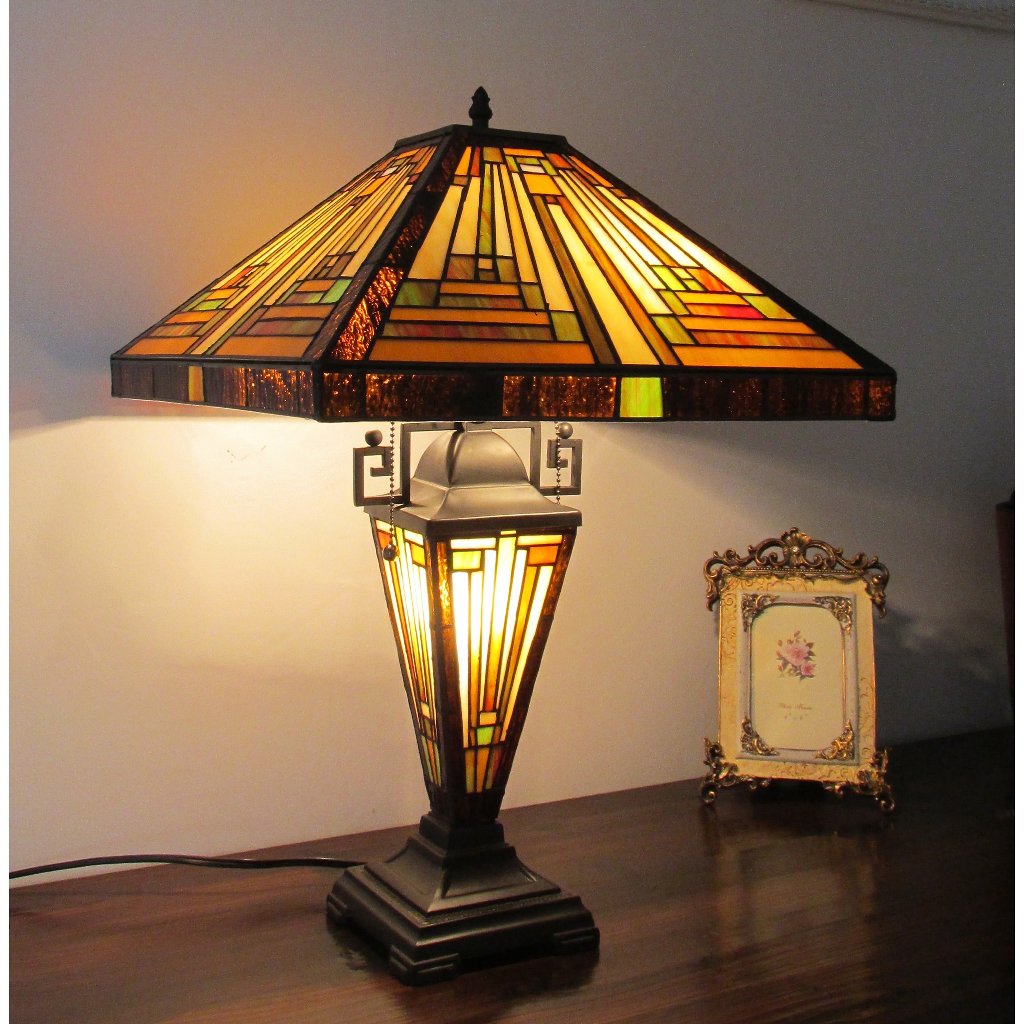 Chloe Tiffany Style Mission Dark Bronze Double Lit 2 1 Light Table Lamp