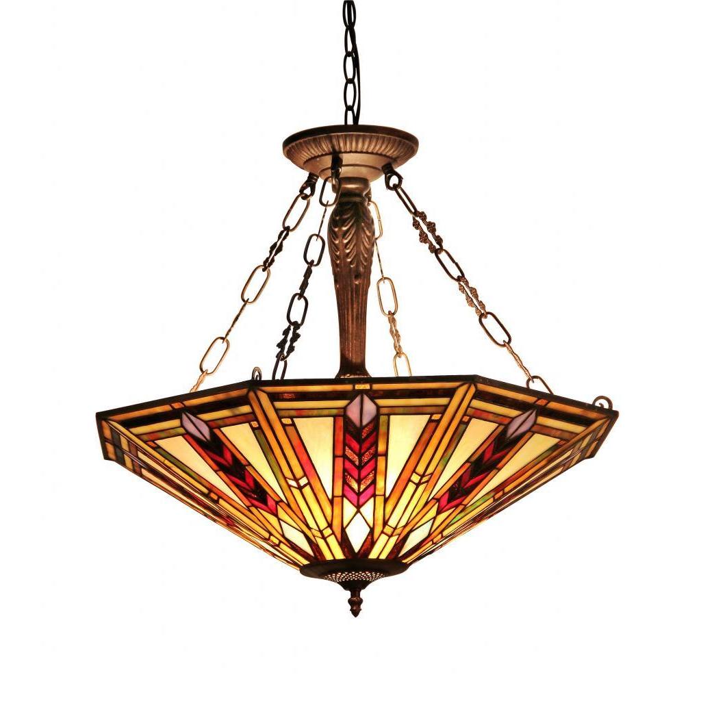 Chloe Tiffany Style Mission Design 3 Light Dark Bronze Inverted Pendant