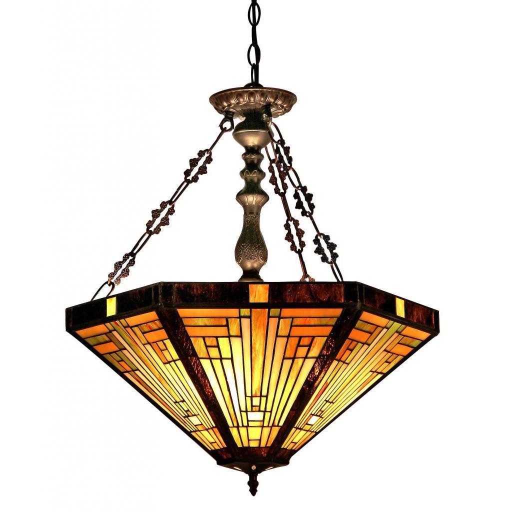Chloe Tiffany Style Mission Design 3 Light Dark Antique Bronze Pendant