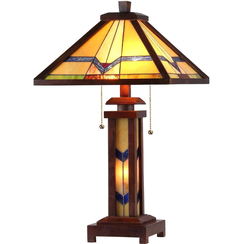 Chloe Tiffany Style Mission Design Double Lit 2 1 Light Dark Bronze Table Lamp