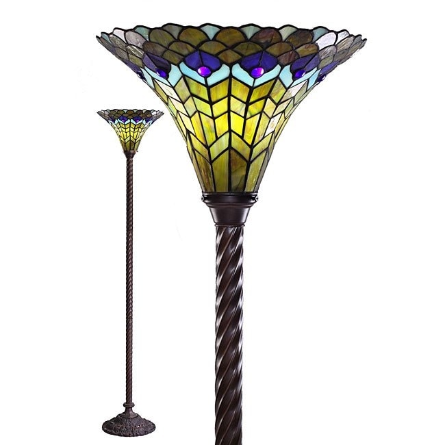 Tiffany Style Peacock Torchiere