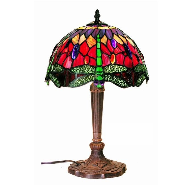 Warehouse Of Tiffany Purple Red Tiffany Style Glass Dragonfly Lamp