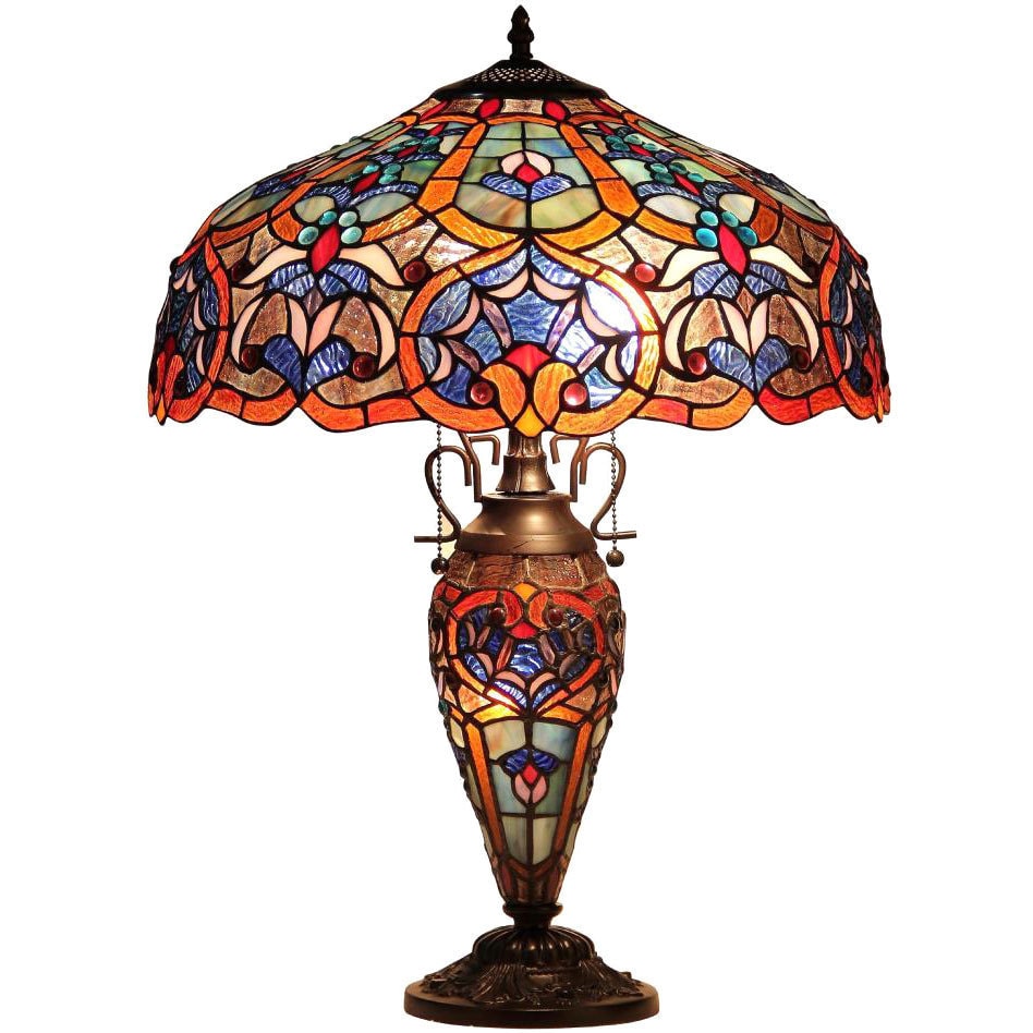 Chloe Tiffany Style Victorian Design Double Lit 2 1 Dark Bronze Table Lamp