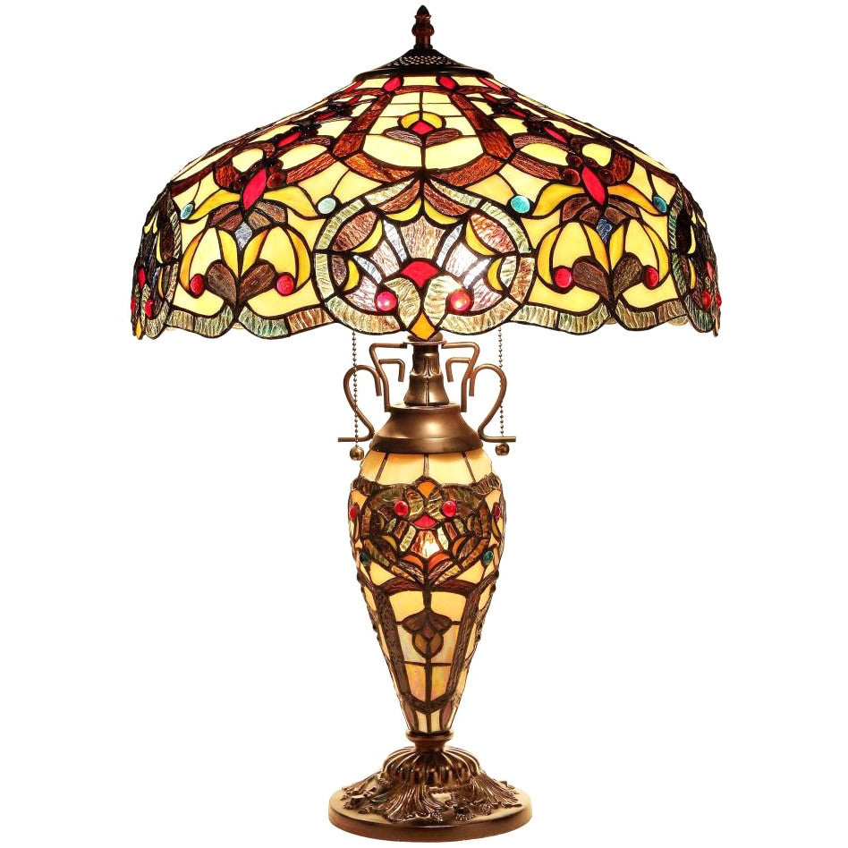 Chloe Tiffany Style Victorian Dark Bronze Double Lit 2 1 Light Table Lamp