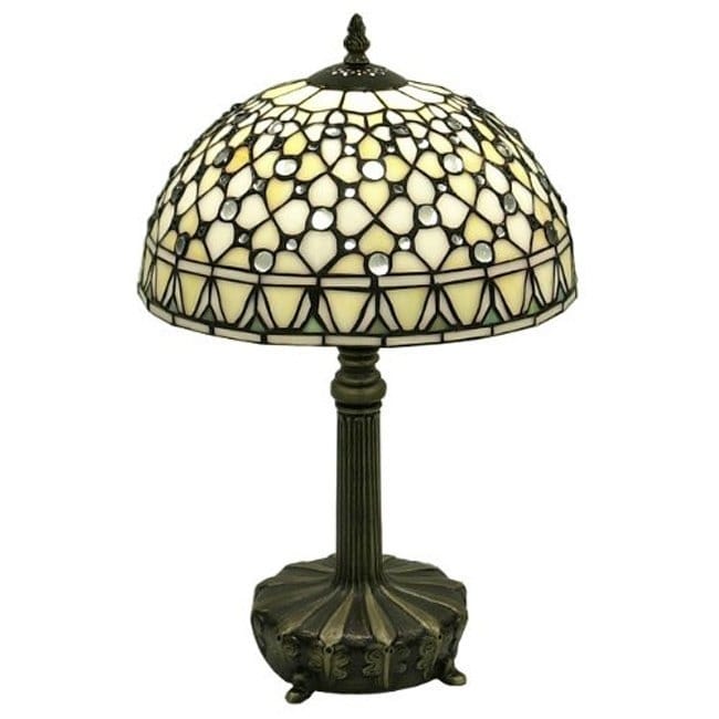 Warehouse Of Tiffany Tiffany Style White Jewel Lamp With Bronzetone Cast Metal Base