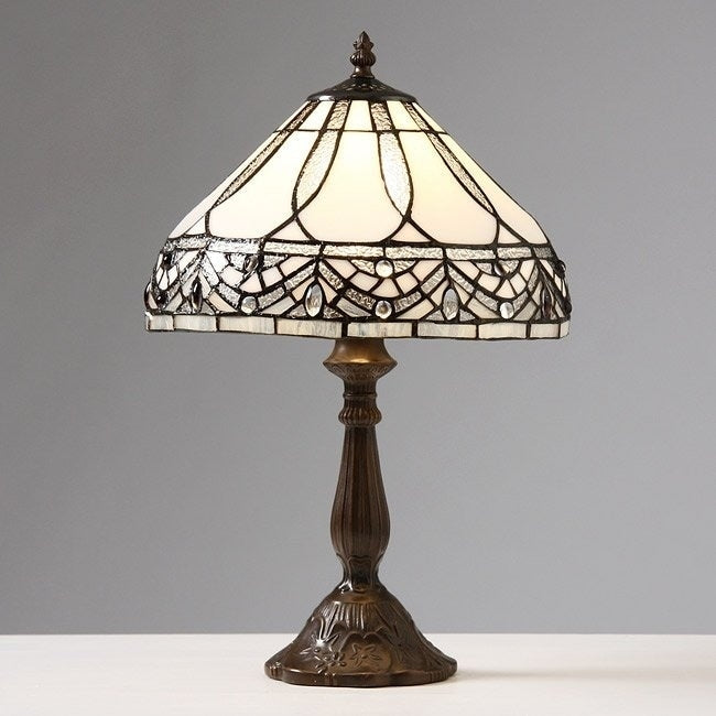 Tiffany Style White Jewels White Brown Table Lamp