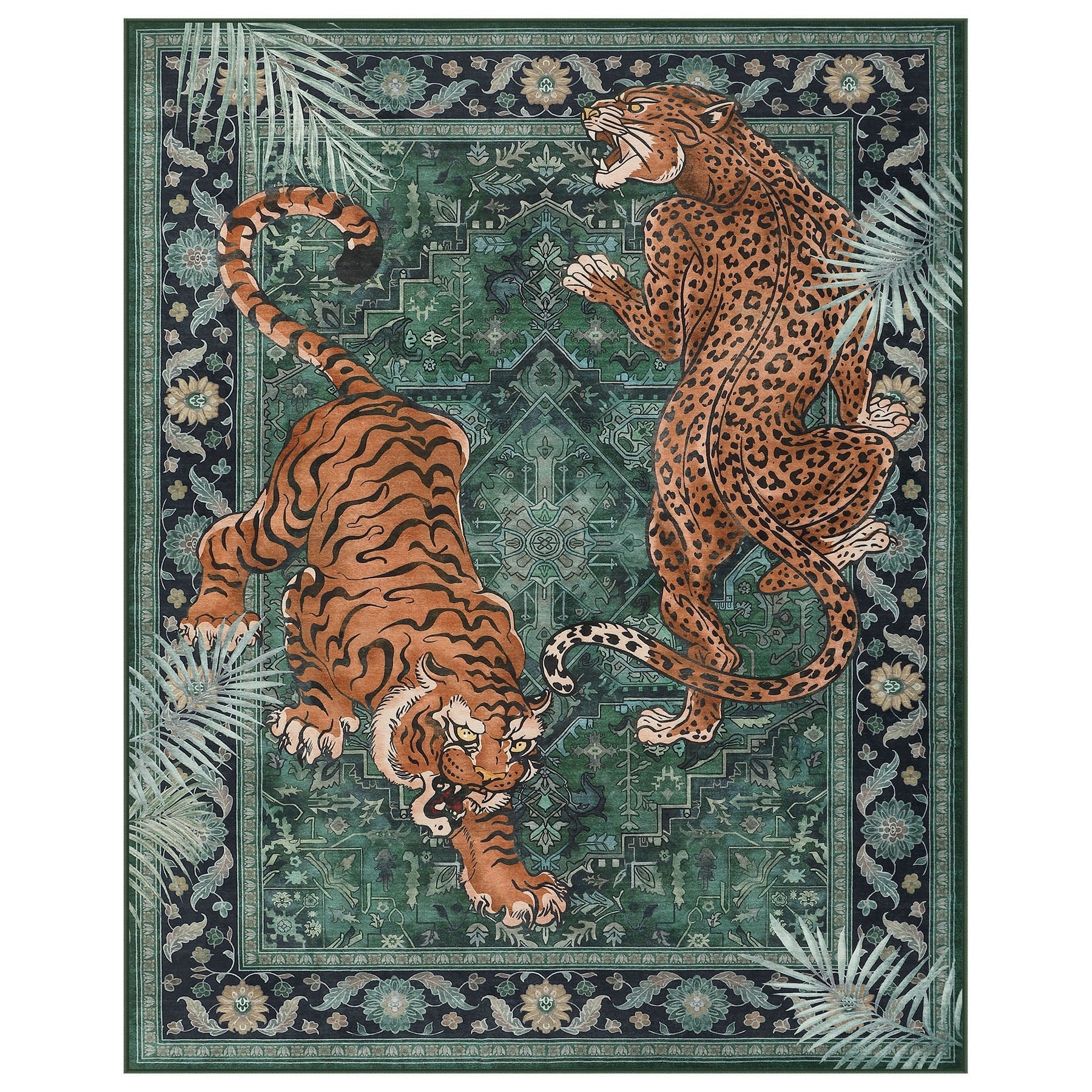 Tiger Leopard Print Washable Area Rug Boho Animal Indoor Carpet Non Slip Low Pile
