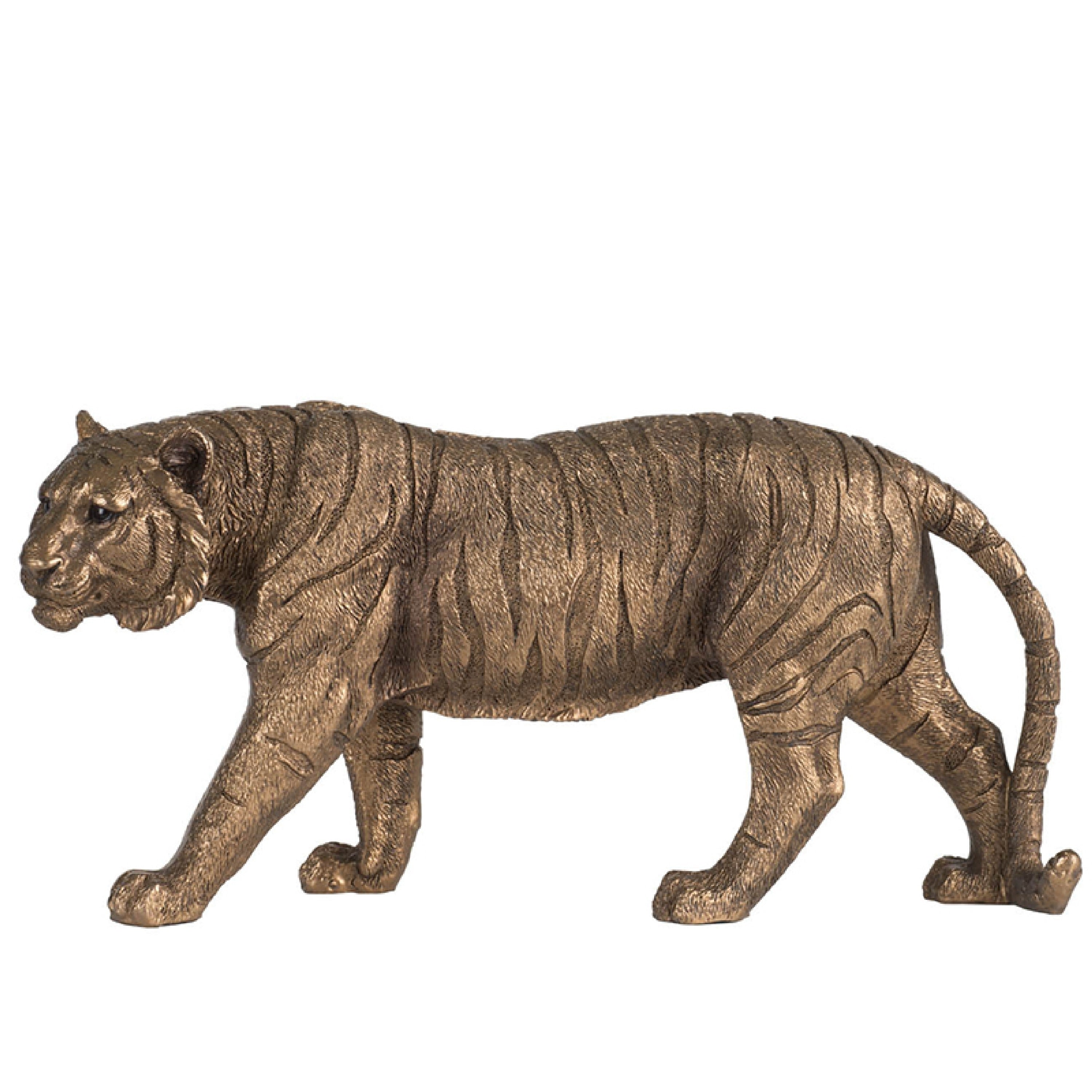 Tiger Statue Decor Realistic 11 Inch Bronze Polyresin Sculpture