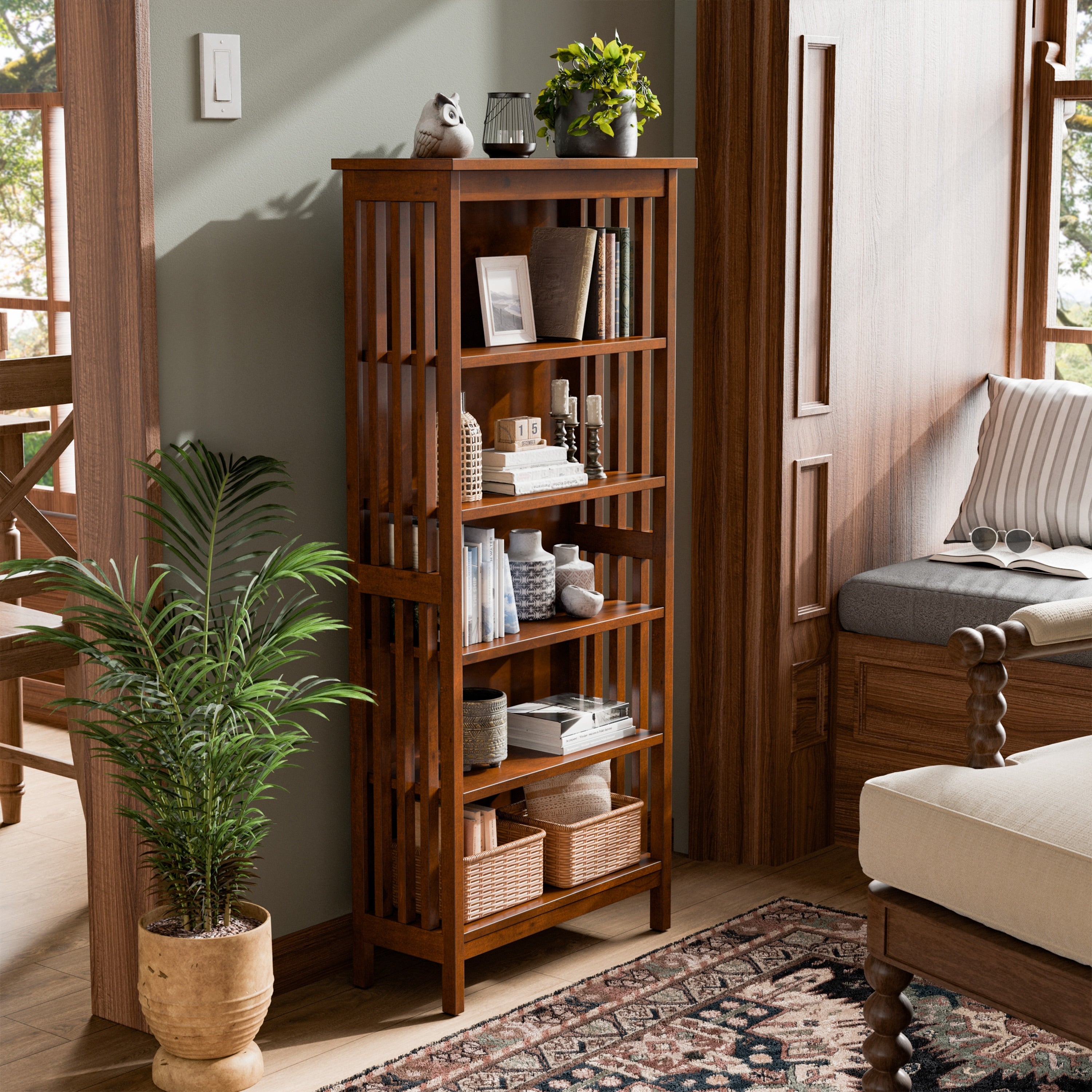 Furniture Of America Oak Finish Solid Birch Frame Bungalow Media Shelf