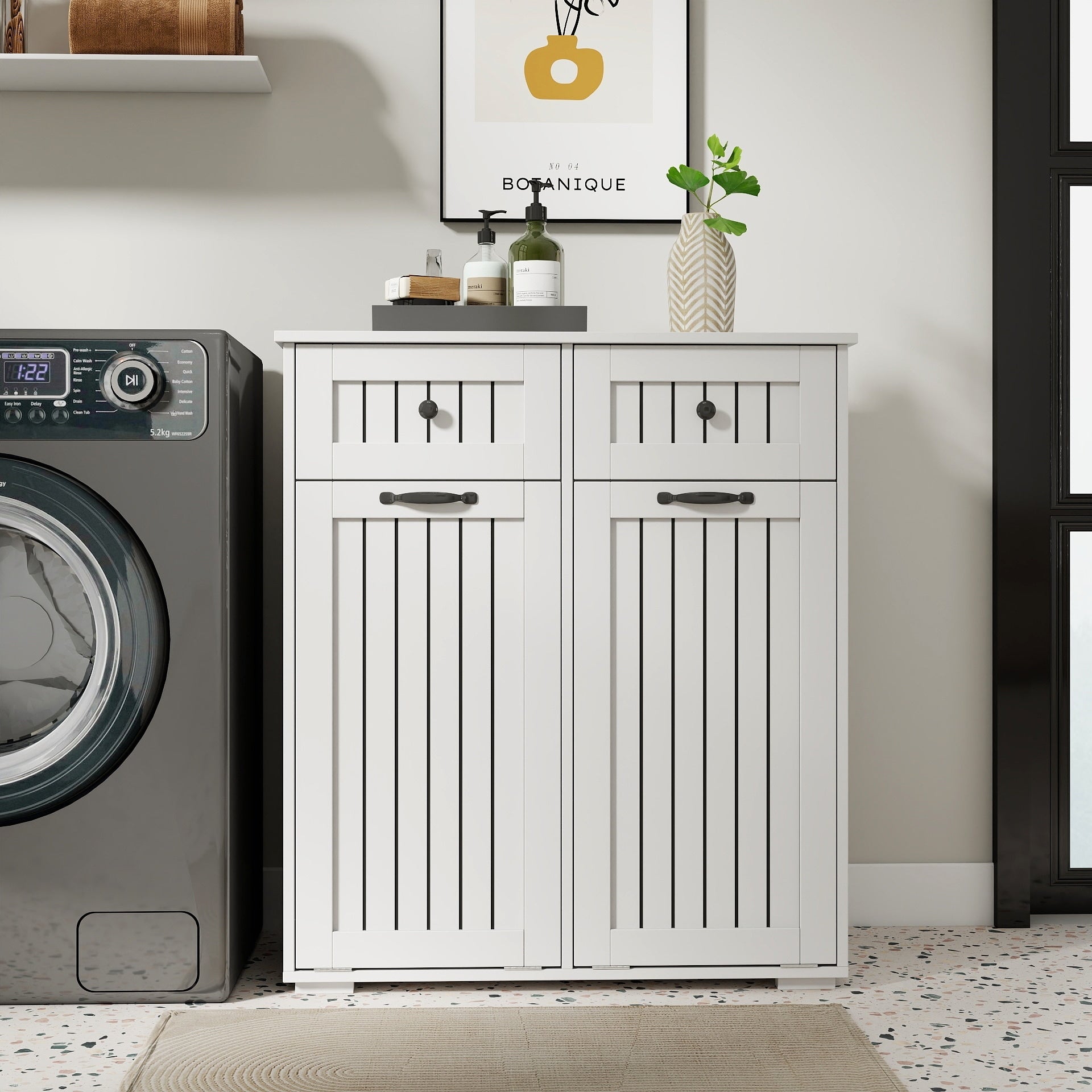 Tilt Out Freestanding Laundry Hamper Cabinet With Removable Liner Bag