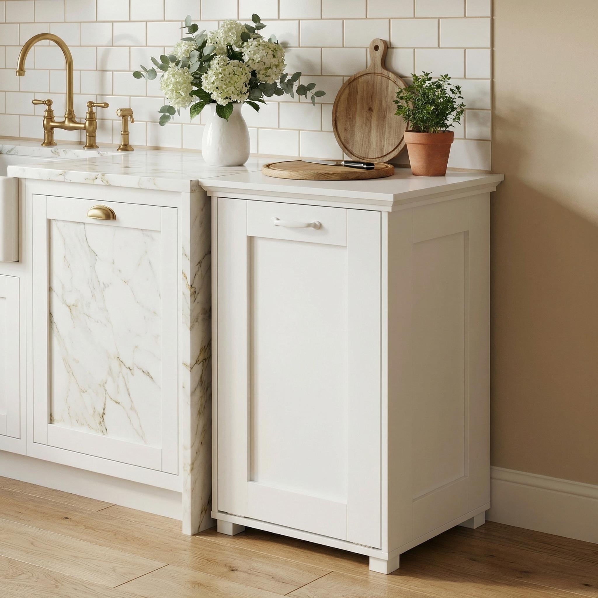 Tilt Out Trash Cabinet With Ozone Odor Control Wooden Hidden Garbage Bin Cabinet For Kitchen Laundry Hamper Cabinet
