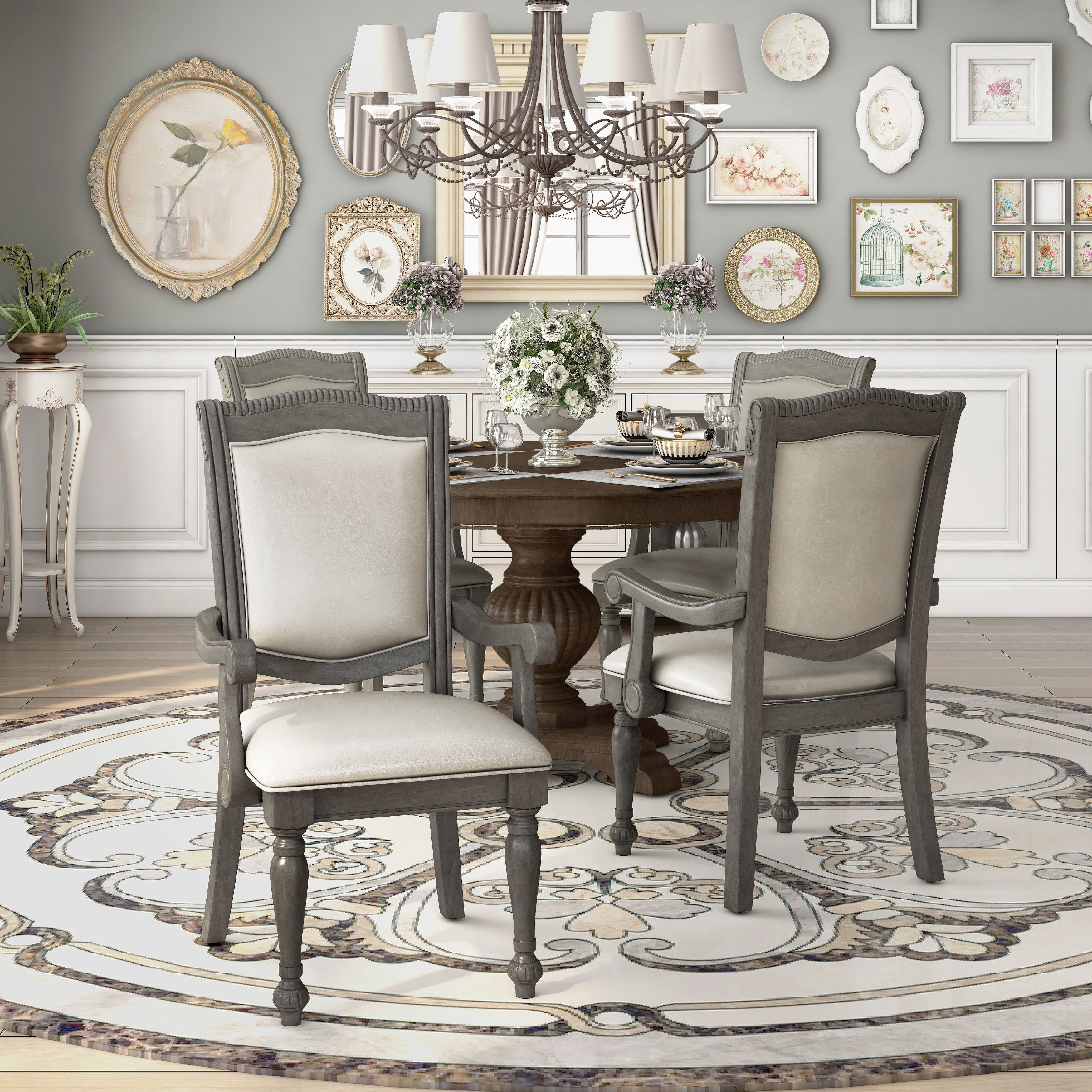Furniture Of America Shayson Traditional Grey Dining Arm Chair Set Of 2