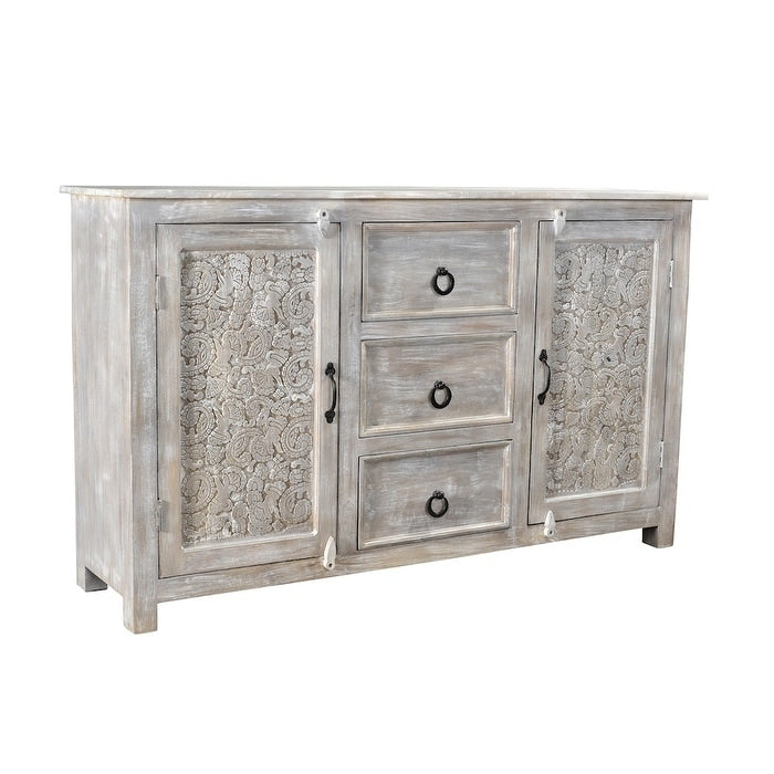 Timbergirl Hand Carved Antique Finish 2 Door Sideboard Cabinet India