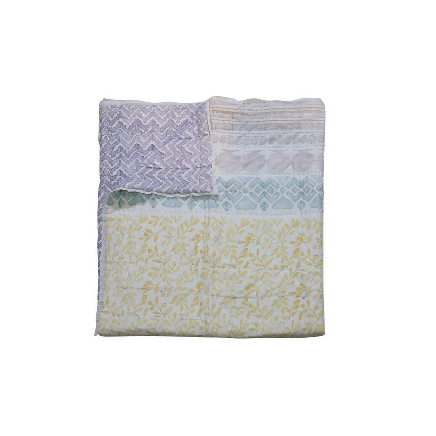 Timbergirl Cotton Handprinted Yellow Quilt With 2 Shams