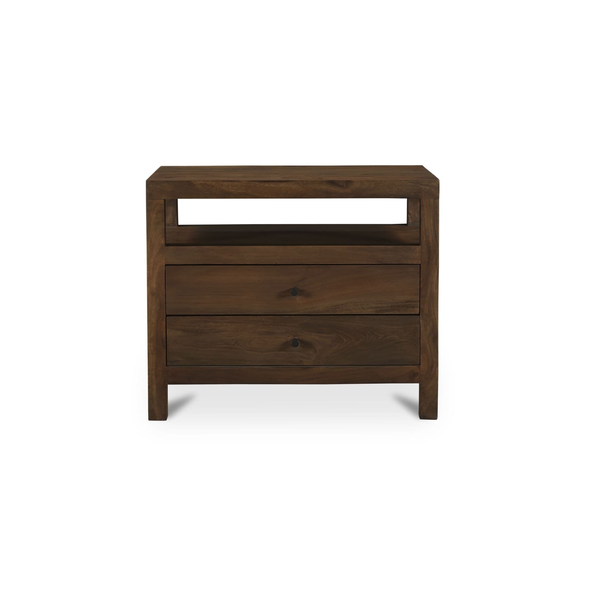 Tindall Nightstand Neem Wood Open And Closed Shelving Two Drawers Dark Brown