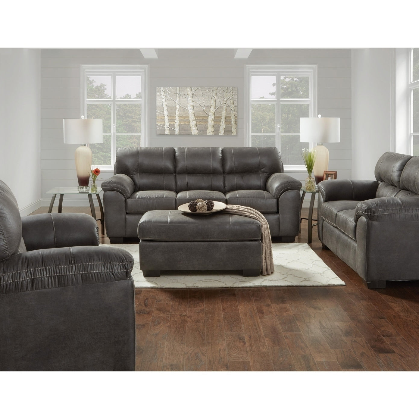 Tirana Contemporary Fabric Pillow Top Arm 4 Piece Sofa Set In Sequoia Ash