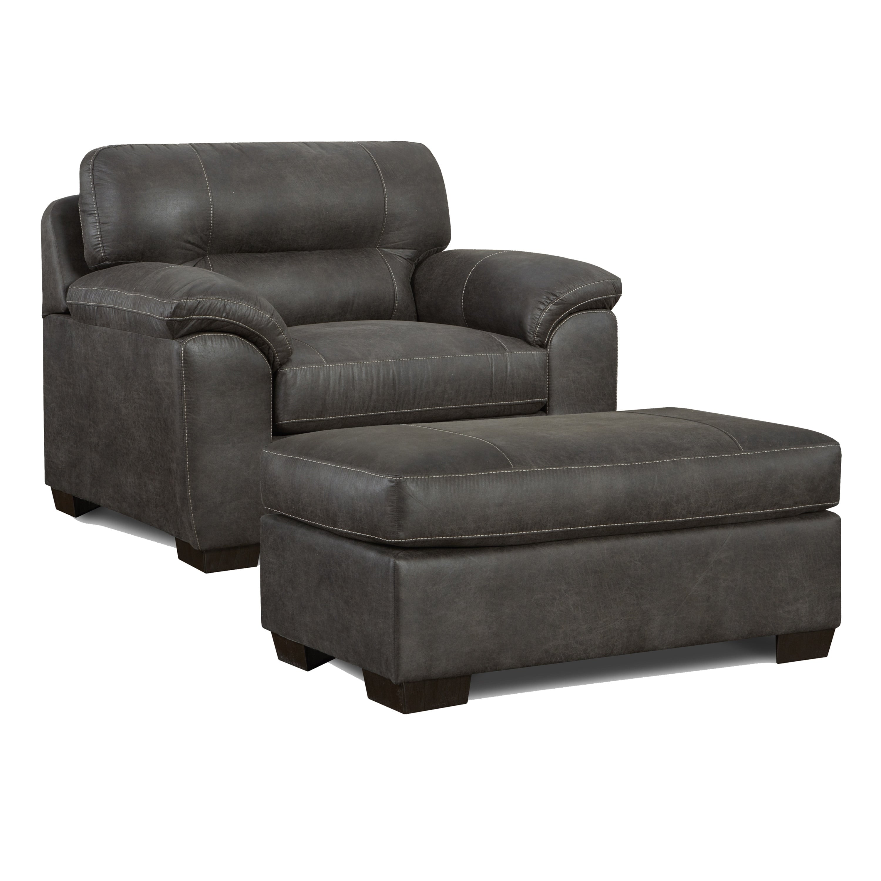 Tirana Contemporary Fabric Pillow Top Arm Chair With Ottoman In Sequoia Ash