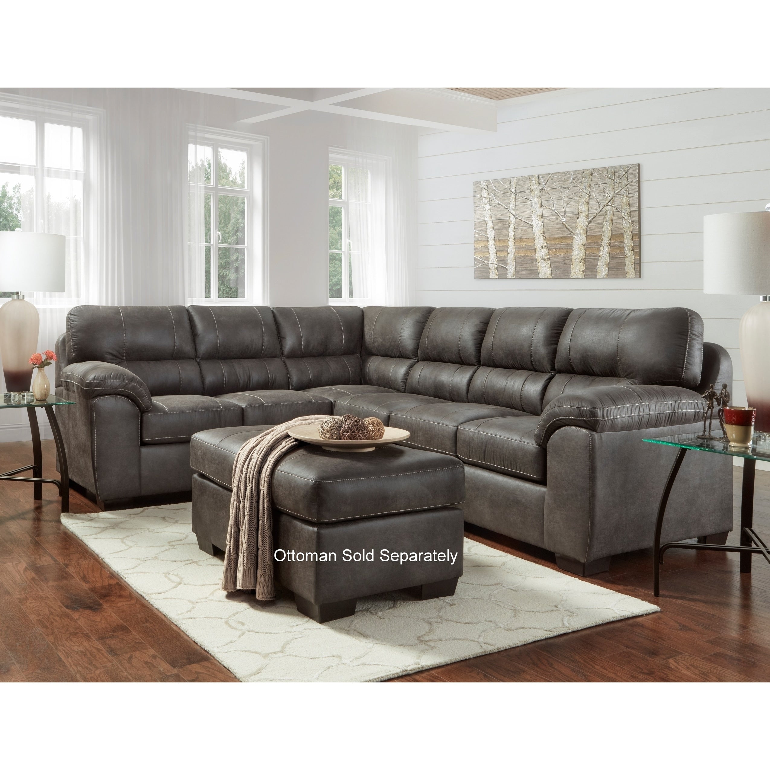 Tirana Contemporary Fabric Pillow Top Arm Sectional Sofa In Sequoia Ash