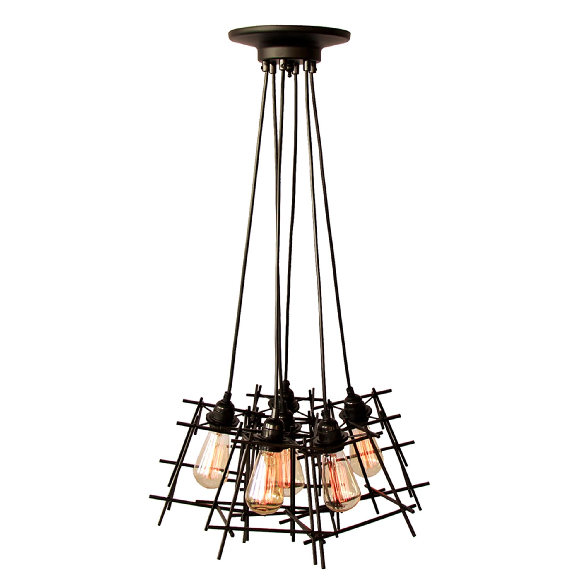 Titania 6 Light Black Adjustable Cord 8 Inch Edison Chandelier With Bulbs