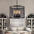 Tiyosa Black Round Mesh Shade Pendant With Edison Bulbs
