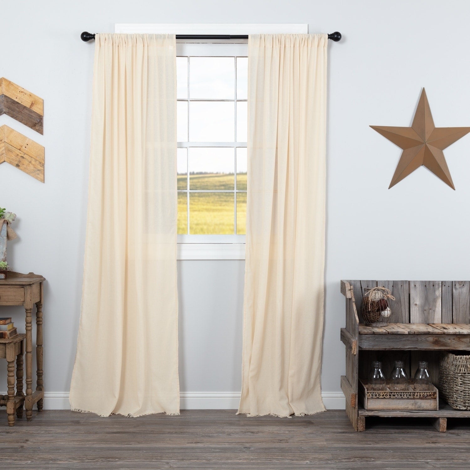 Tobacco Cloth Fringed Panel Set 84 X 40