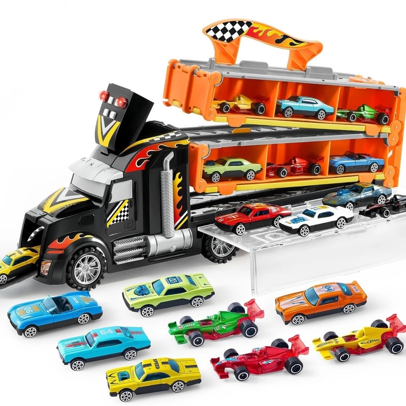 Toddler Carrier Truck Playset With Lights Sounds 60 Extra Long Race Track Multicolor