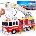 Toddler Fire Truck Toys With 33 Inch Ladder Lights Sprinkler Pump Red
