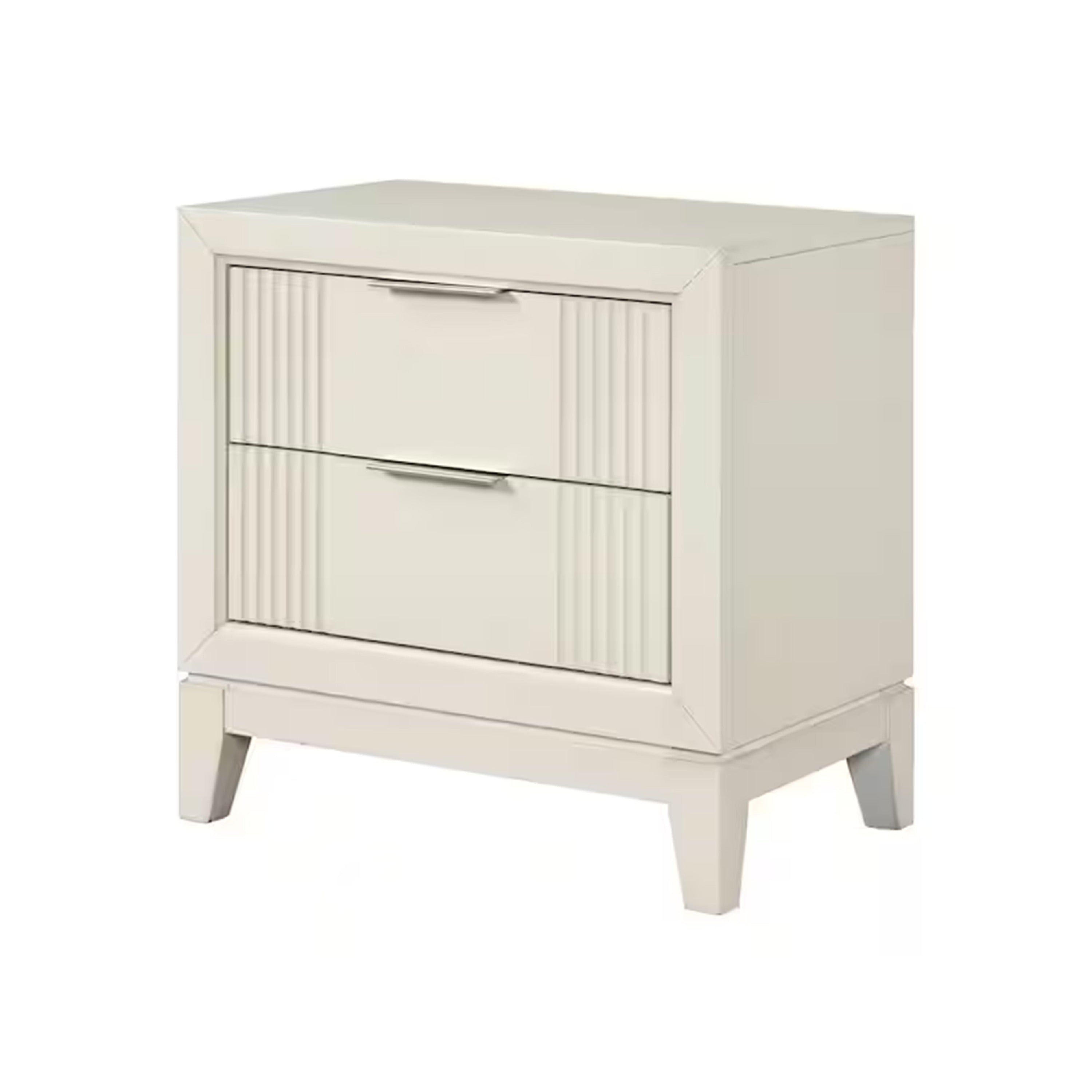 Toi Nightstand 2 Drawers Antique White Finished Solid Wood 27 Inch