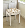 Toile White Wood Linen Vanity Stool