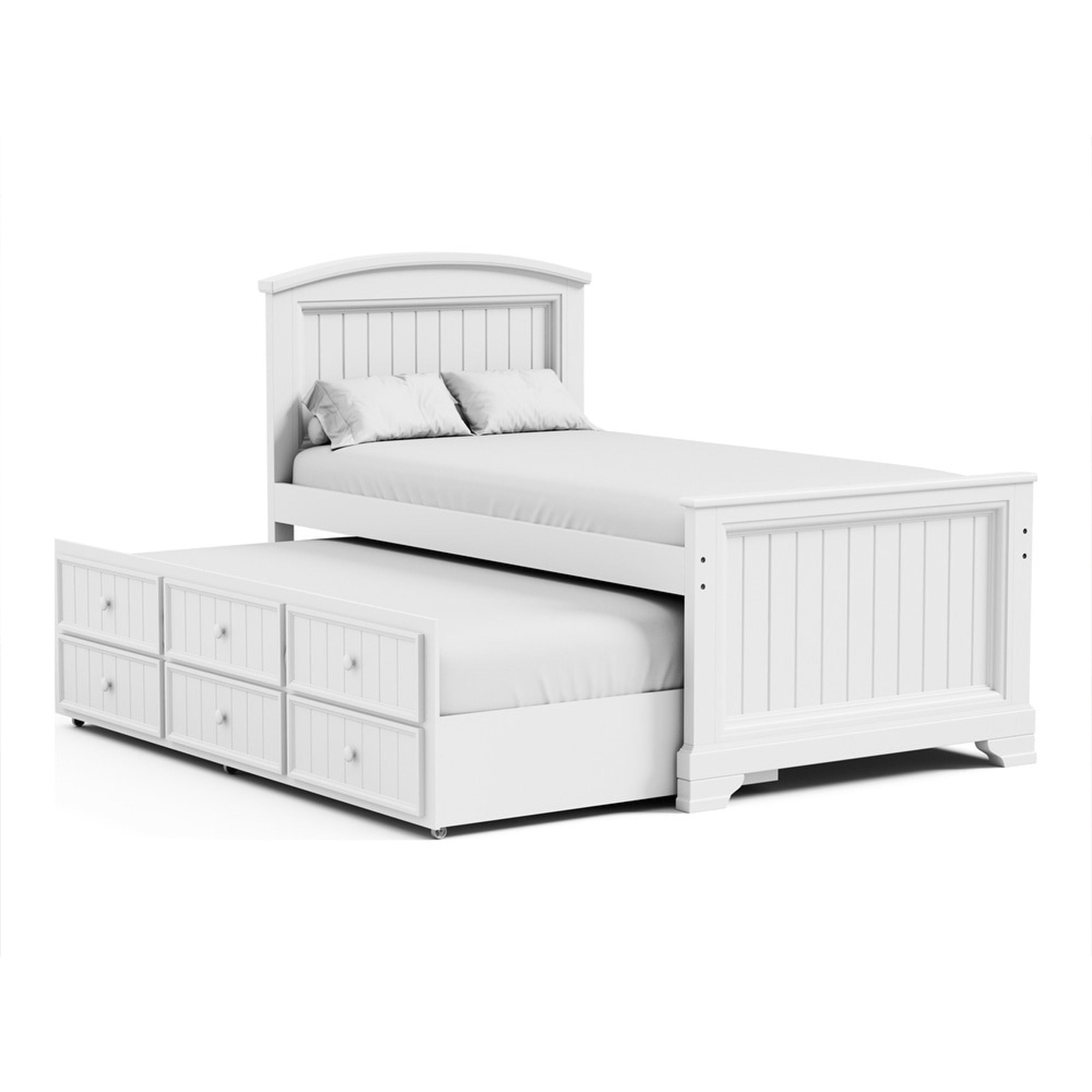 Toli Twin Captain Bed W Trundle Drawers White Curved Panel Headboard